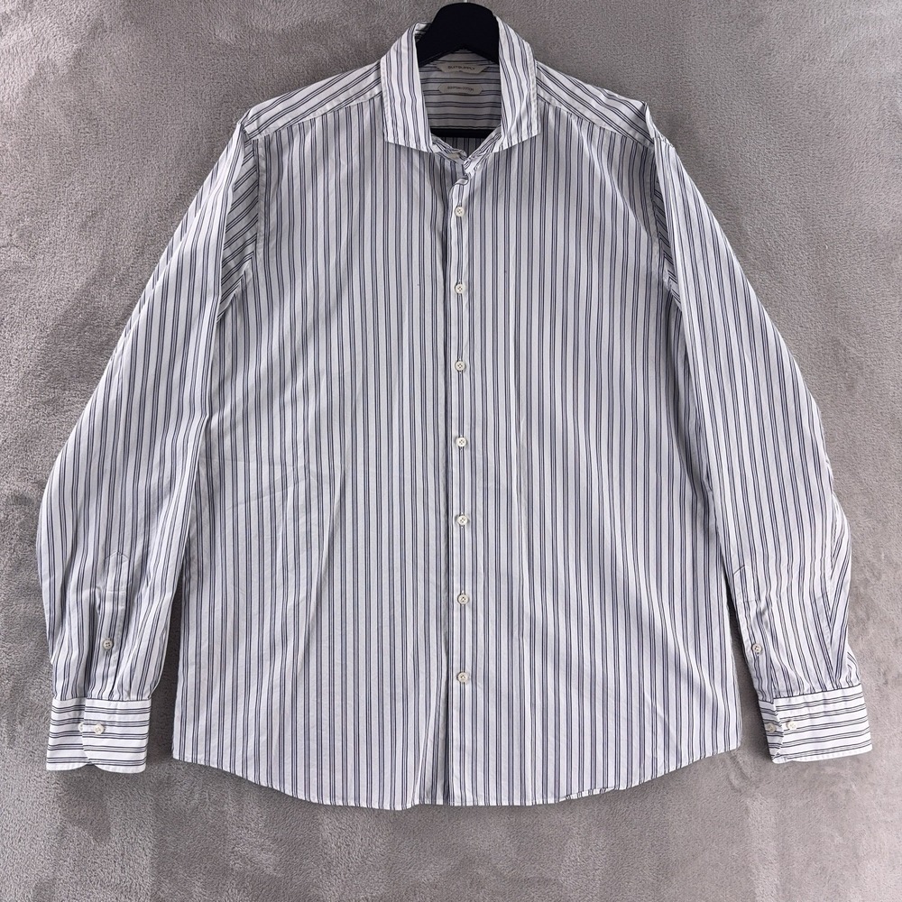SuitSupply Button Down Shirt Mens Size 43/44 Blue White Stripe Slim Fit Dress - Picture 2 of 4
